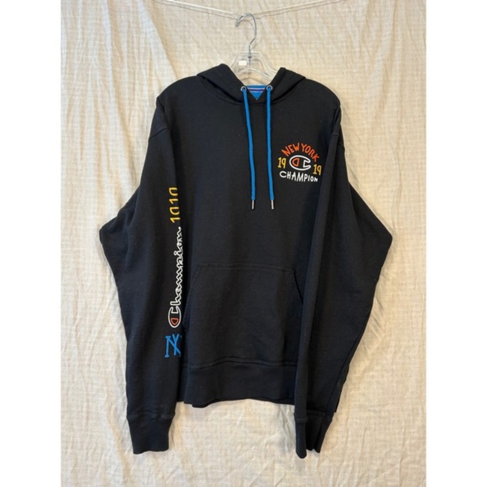 Champion Graphic Power-Blend Hoodie Black Mens Large Pullover Sweatshirt
